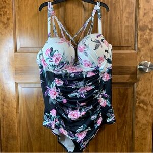 Women’s 3R Torrid floral-patterned strappy one-piece swimsuit